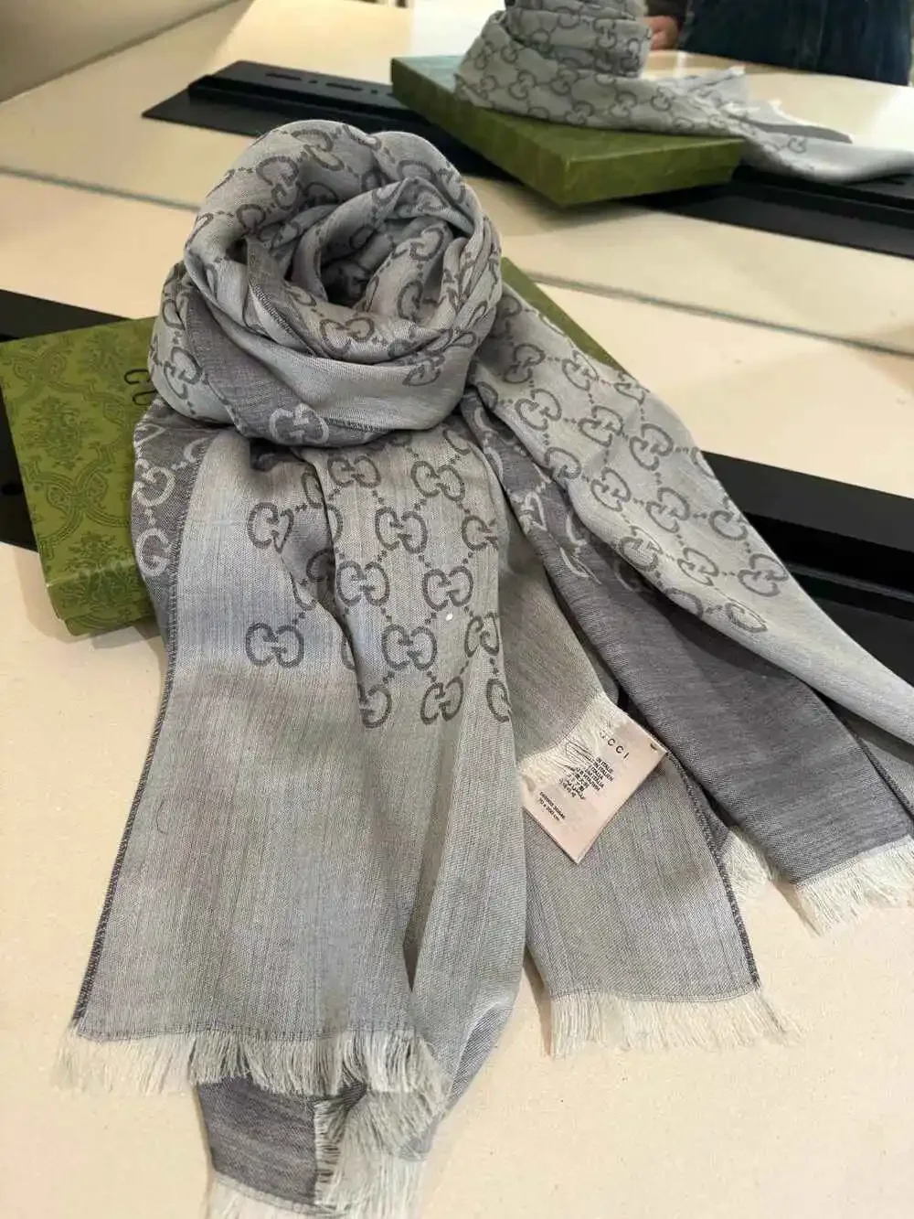 GUCCI Grey GG Monogram Scarf